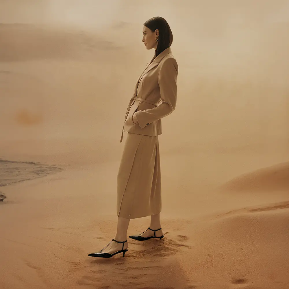 Light brown dress with light brown blazer