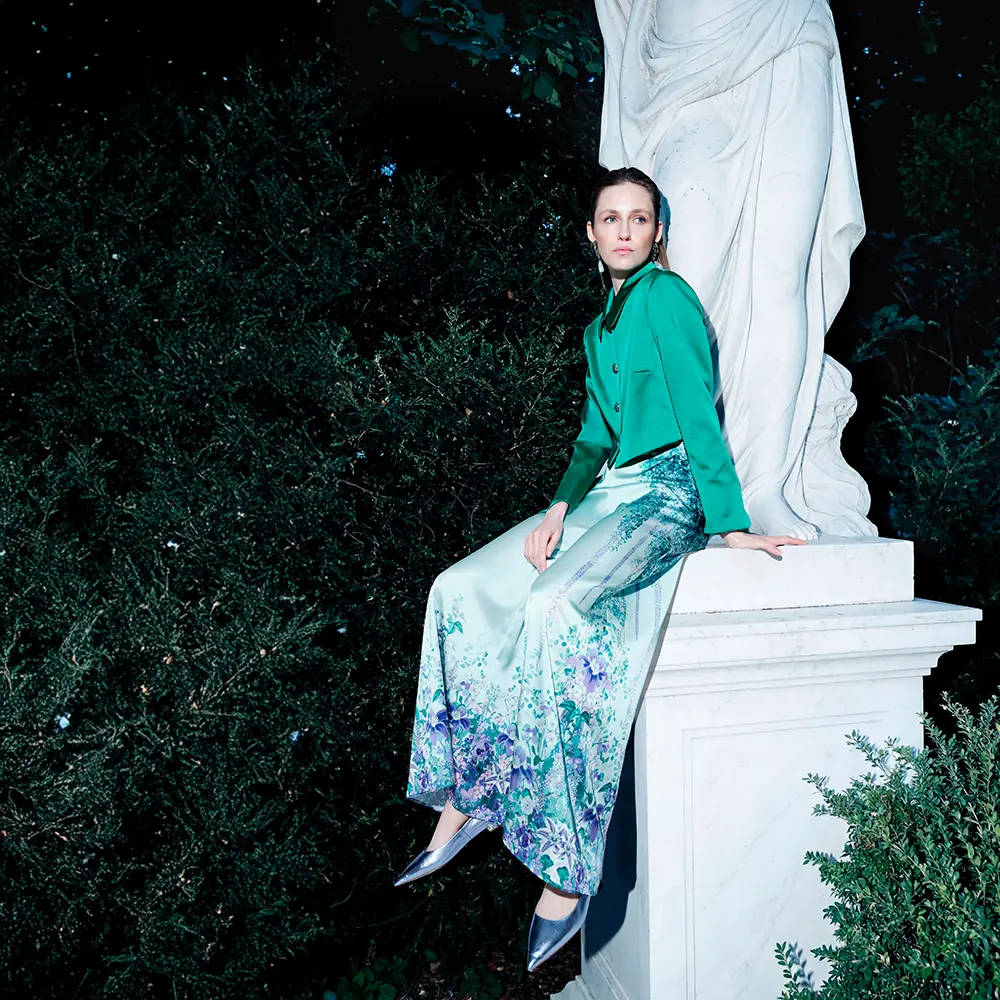 Silky print meets wide-leg palazzo pants