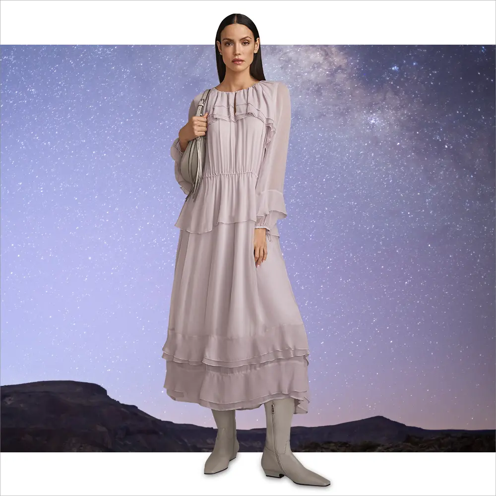 Bodenlanges Volant-Kleid, Boho Looks