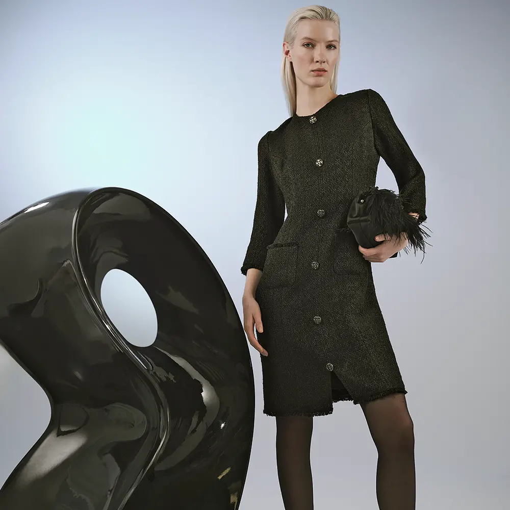 Black glitter tweed dress