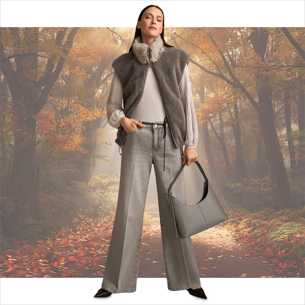 Wide pants combined with a soft blouse