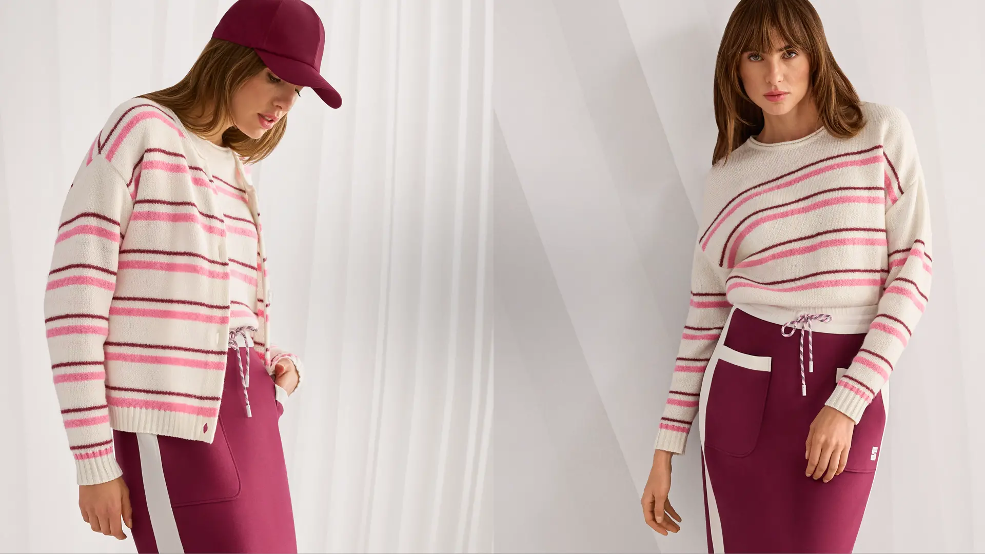 Striped jumper and cardigan, knitted in Germany