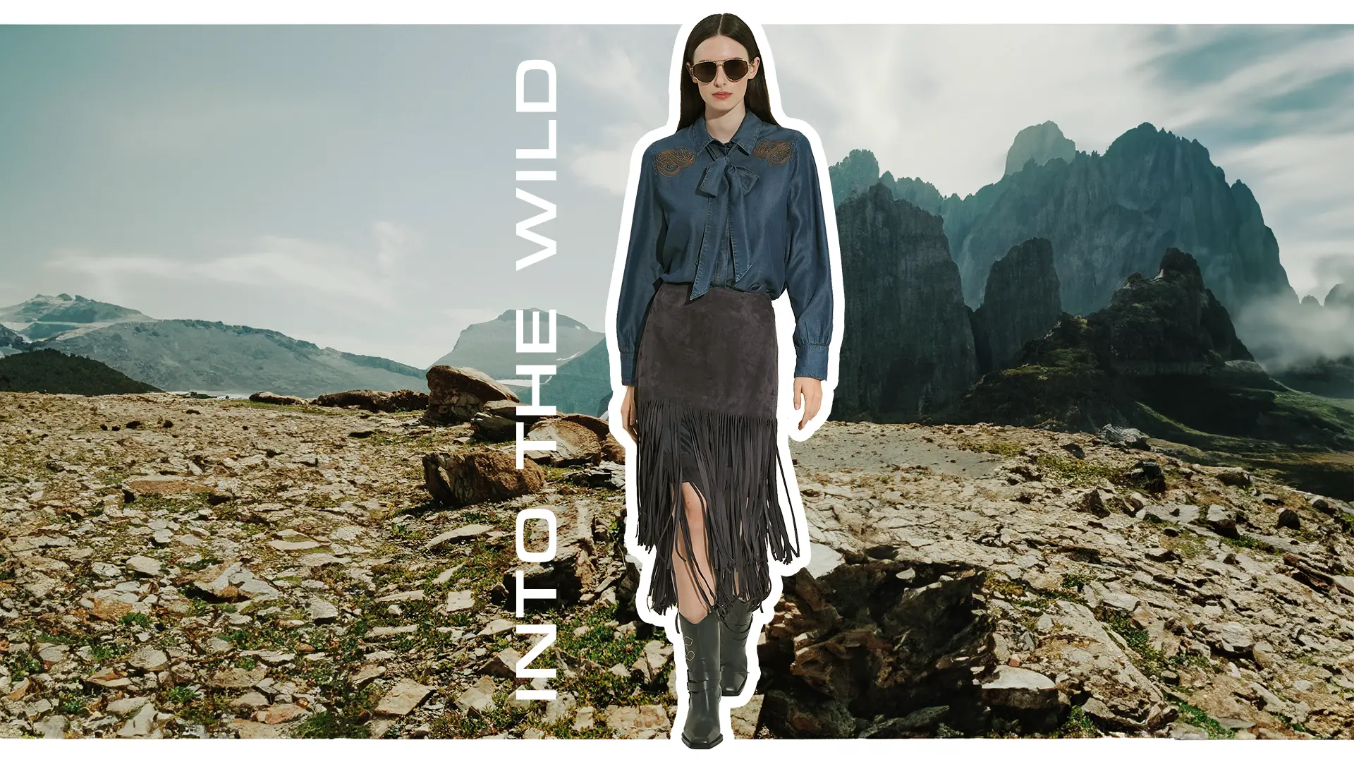 Fringed skirt with cowboy boots