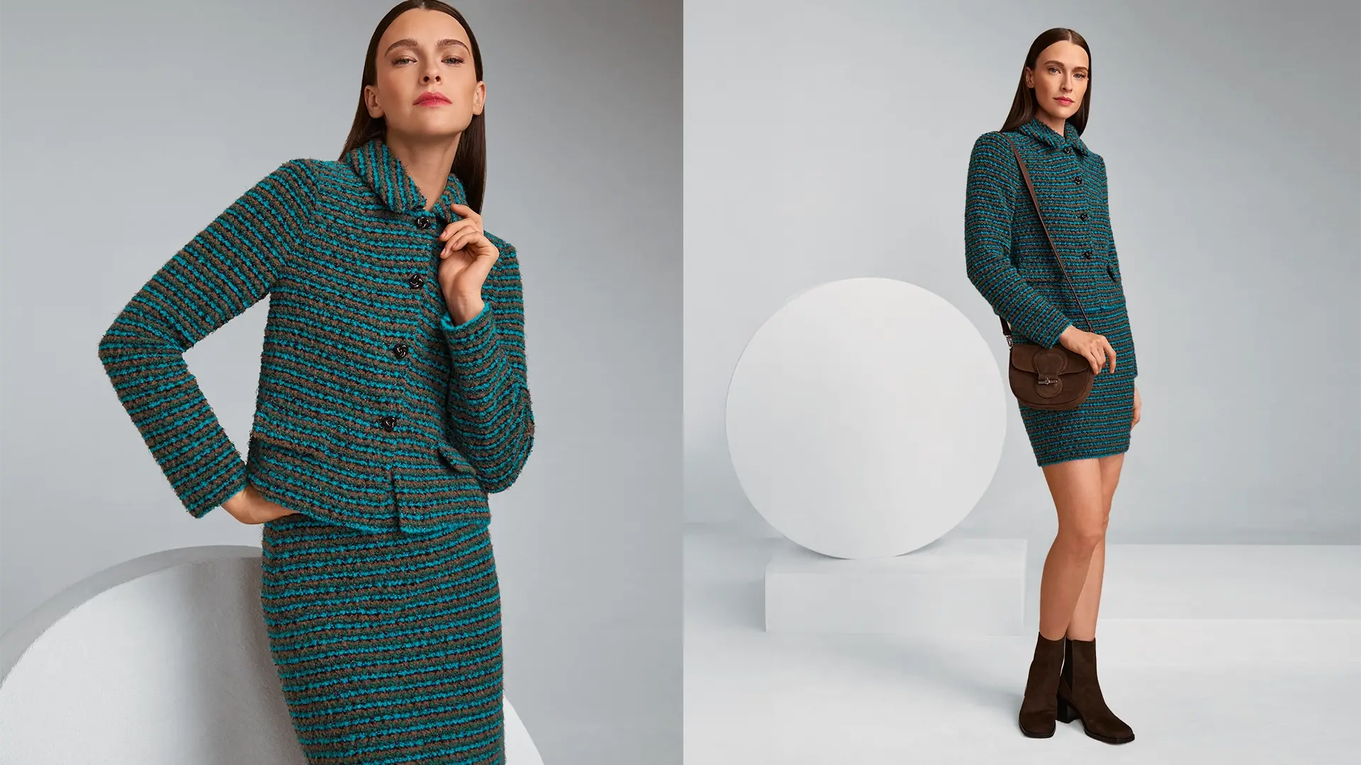 Knitted in Germany Cardigan und Rock mit Lurex