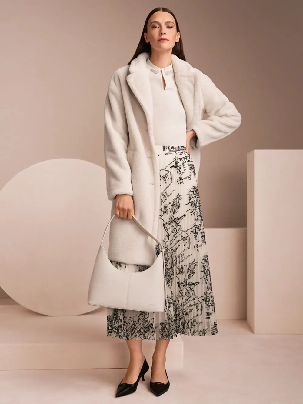 Faux fur coat in oversized style