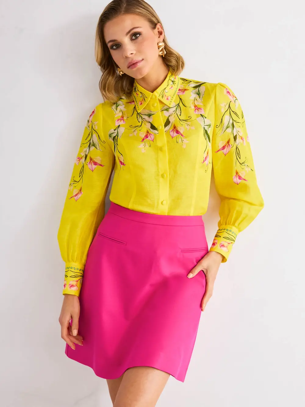 Linen-silk blouse with calla print