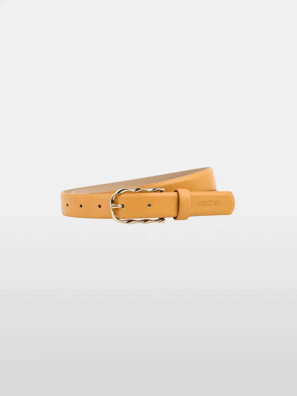 Narrow leather belt with buckle