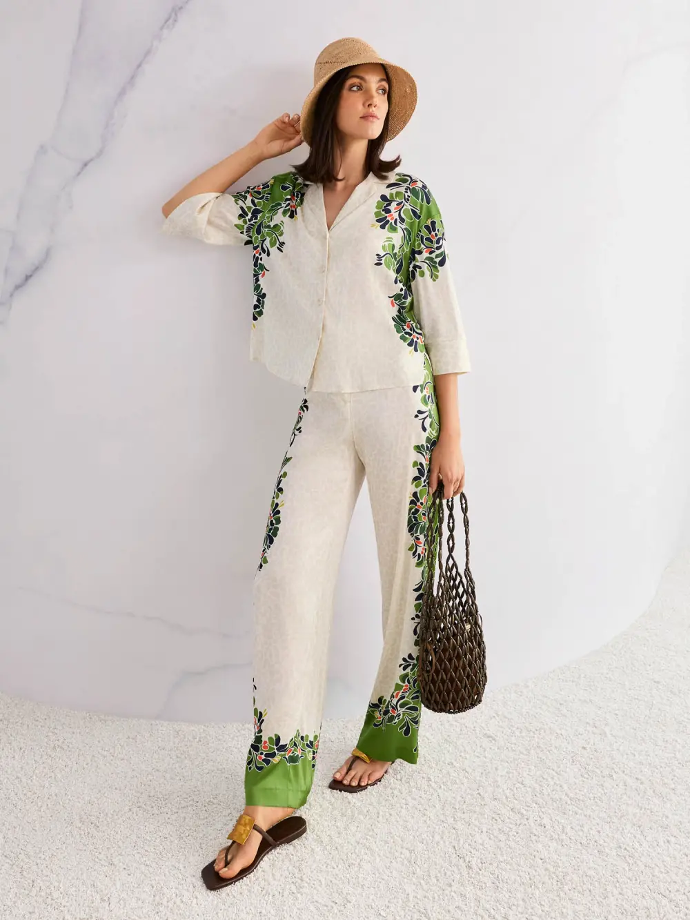 Blouse with leopard hibiscus print