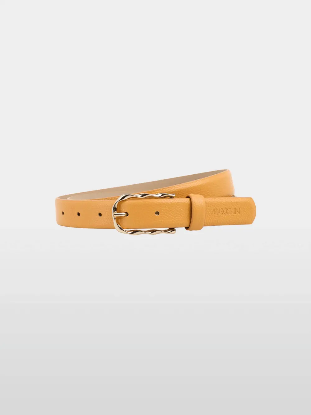 Narrow leather belt with buckle