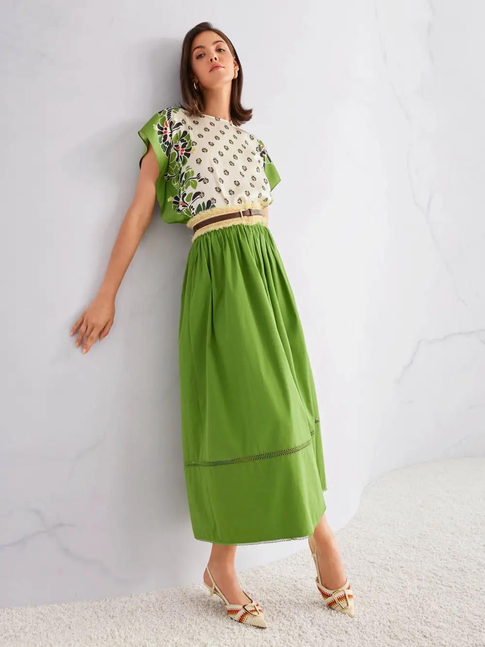 Flared maxi skirt with lace