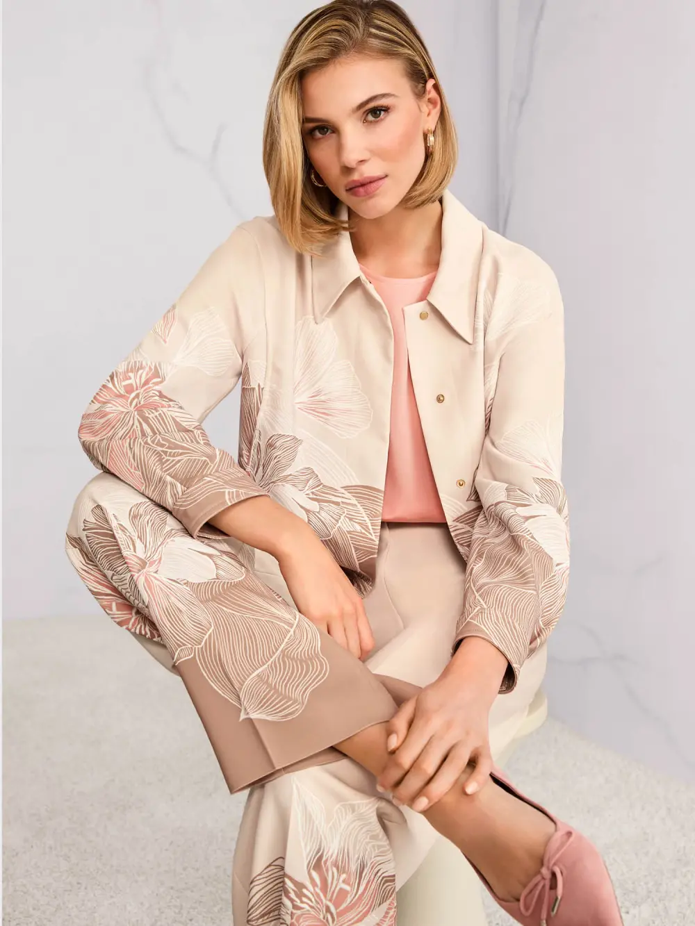 Jacket with print and shirt collar