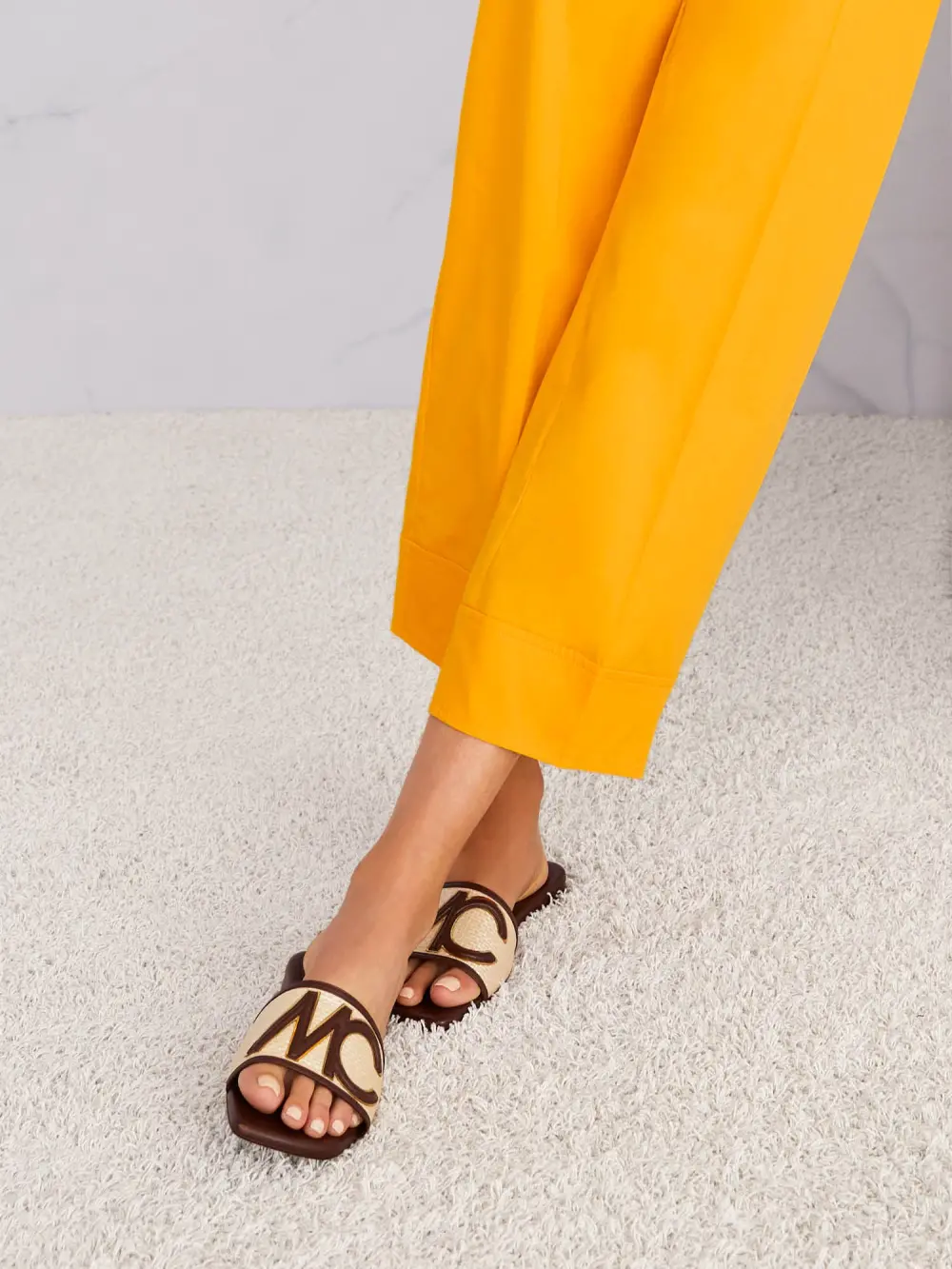 Flat raffia mix sandals