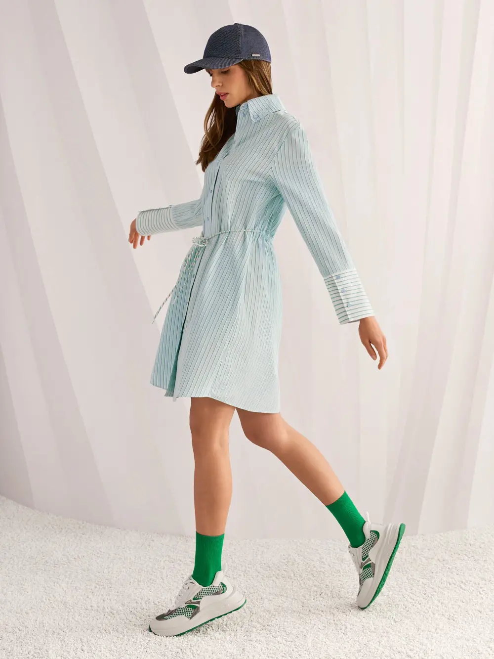 Striped mini dress made from cotton