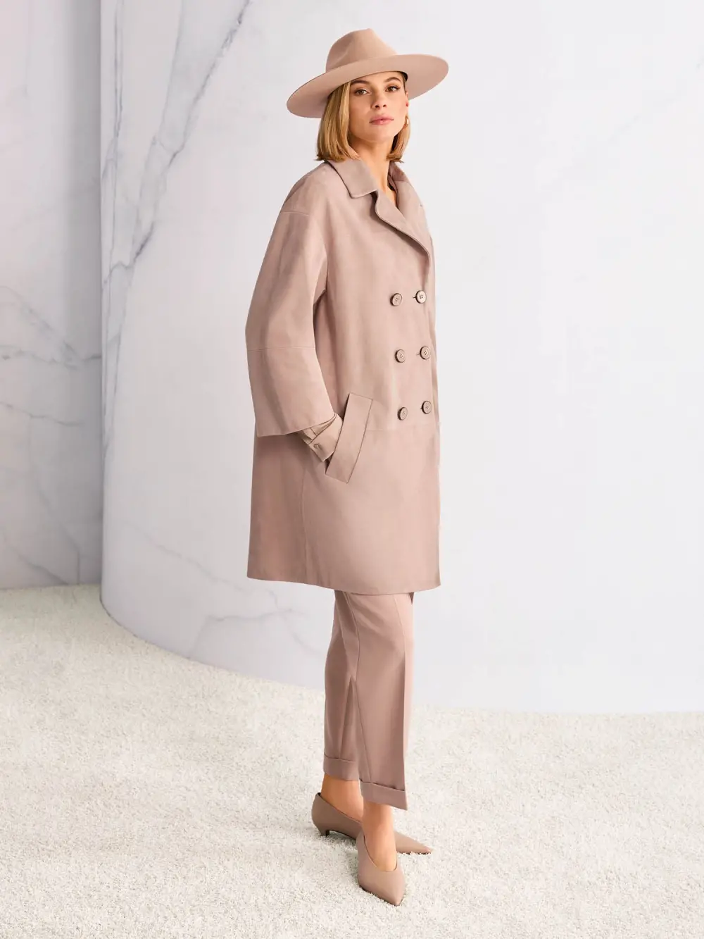 ‘Rethink Together’ suede coat