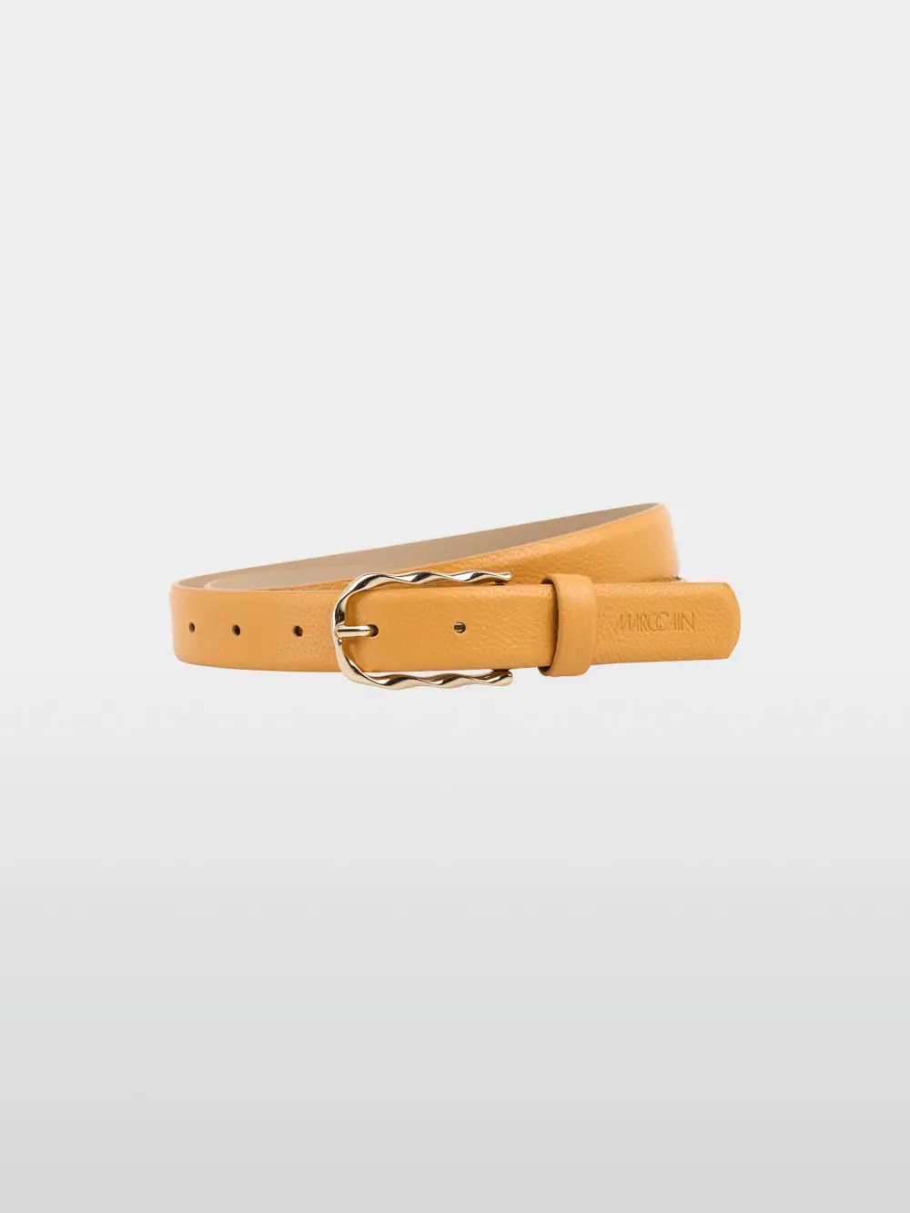 Narrow leather belt with buckle