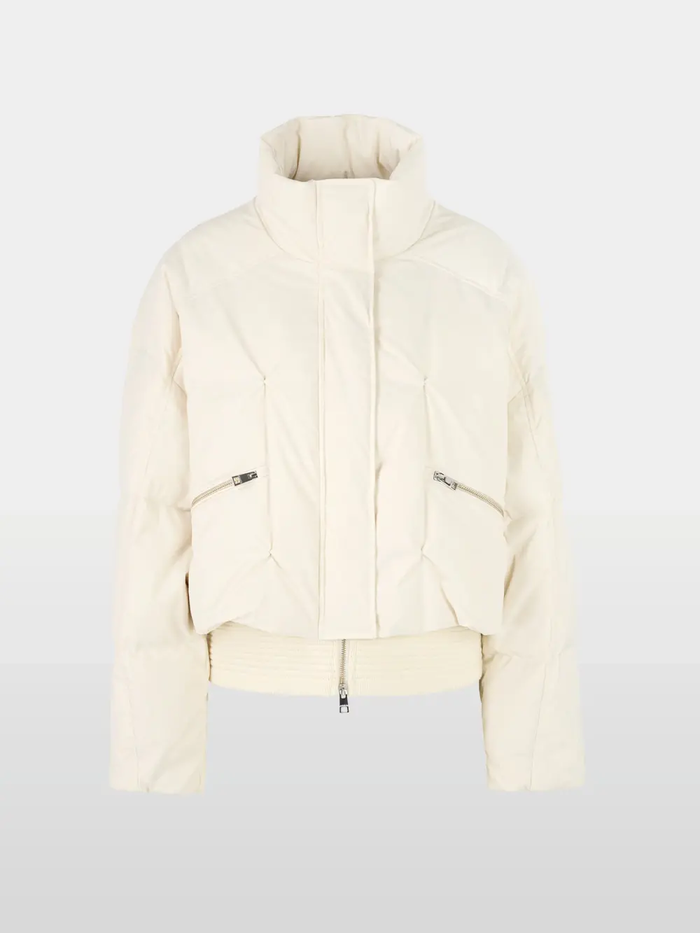 Quilted down jacket with knitted cuffs