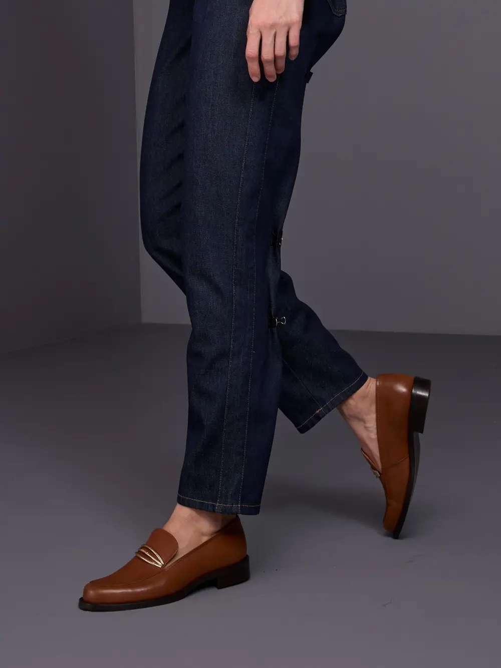 Leather loafers with metal buckle