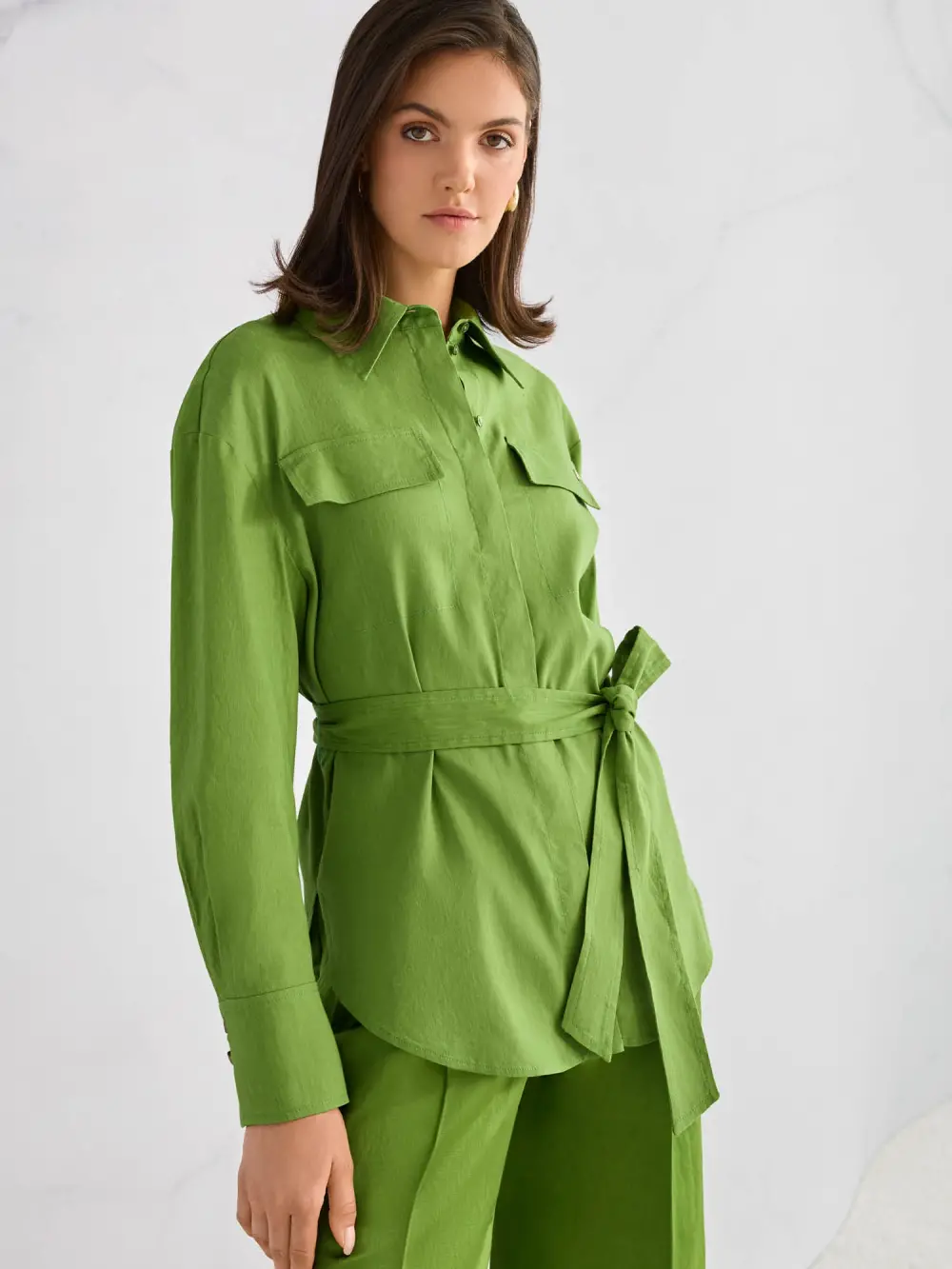 Linen-viscose blend safari blouse