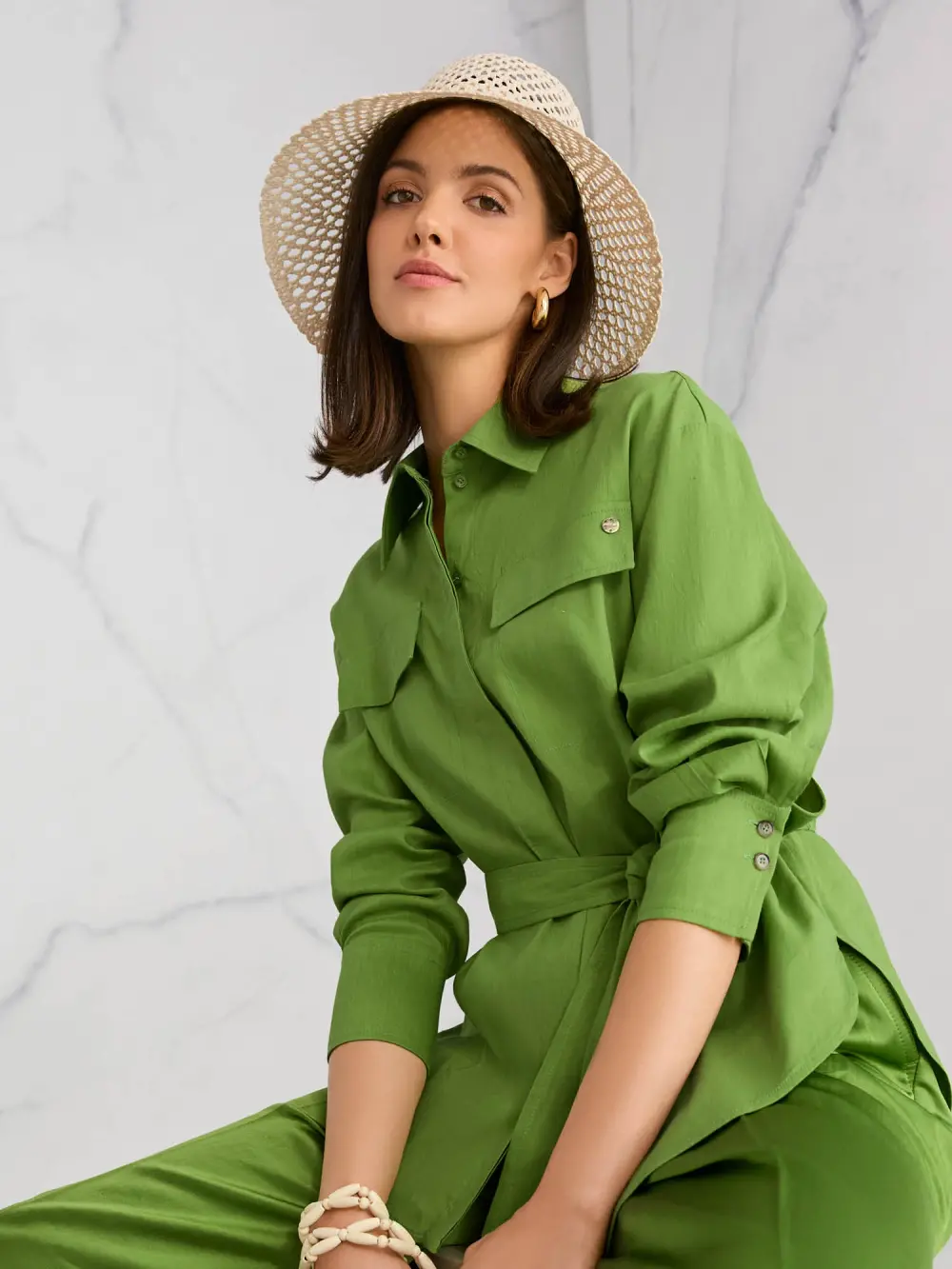 Linen-viscose blend safari blouse