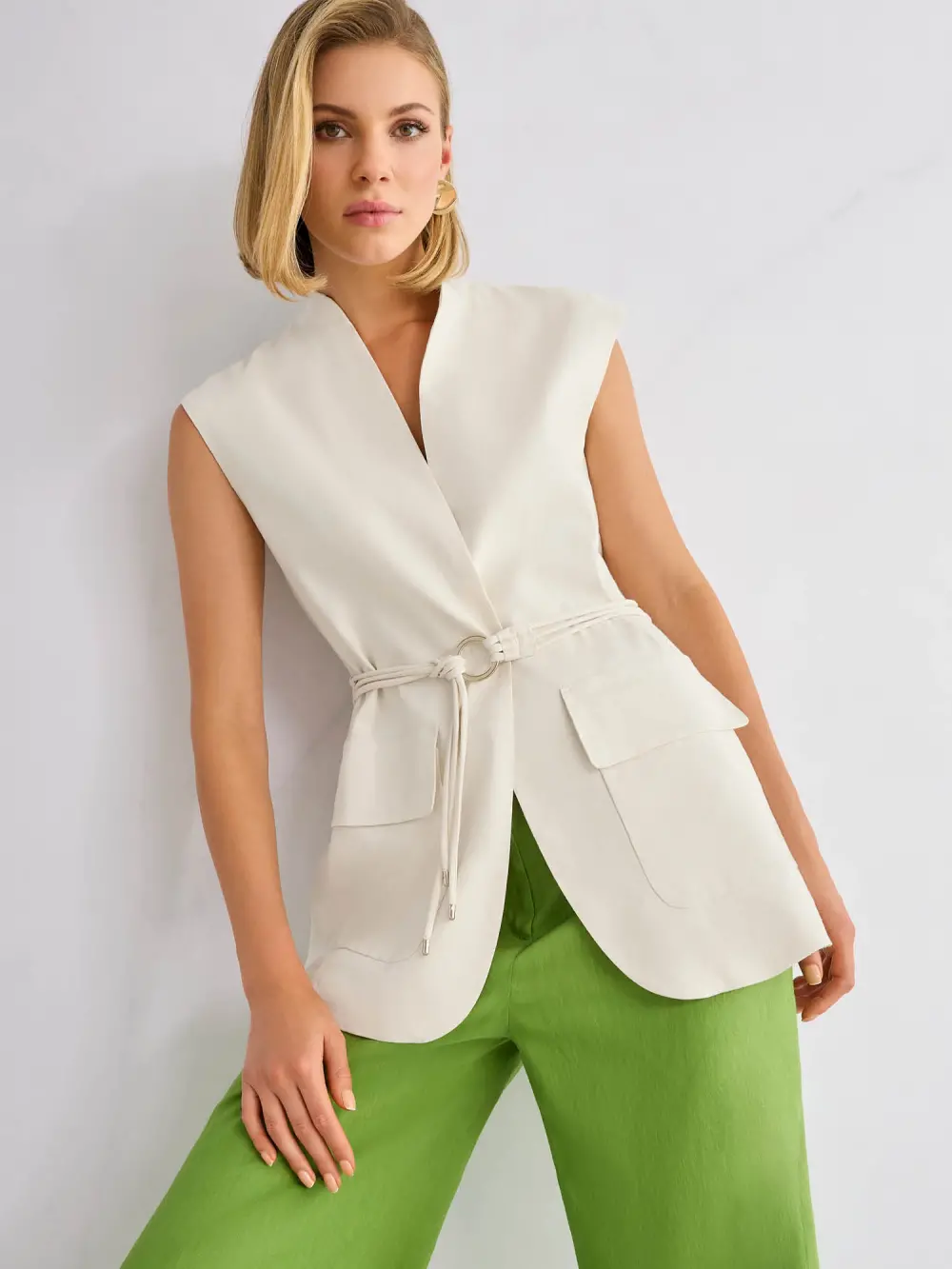 Long linen blend safari vest