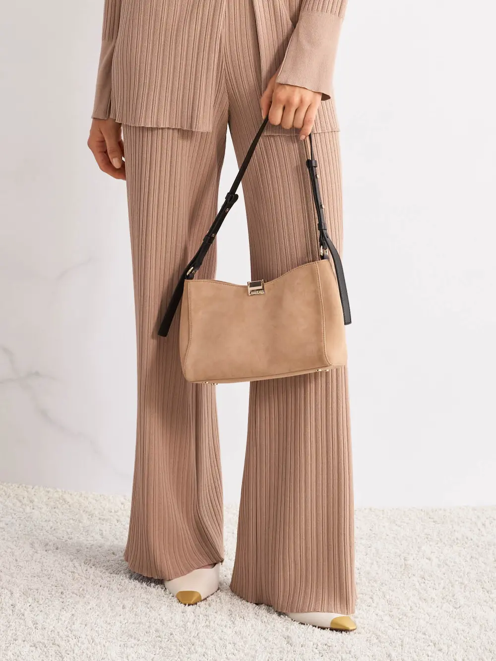 Calf suede shoulder bag