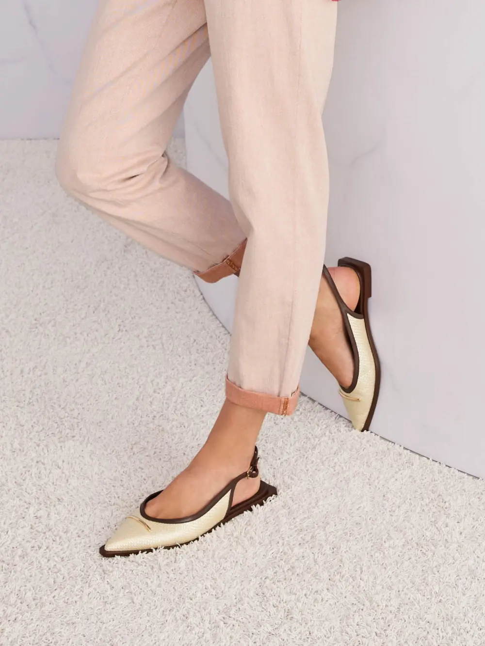 Slingback raffia mix ballerinas