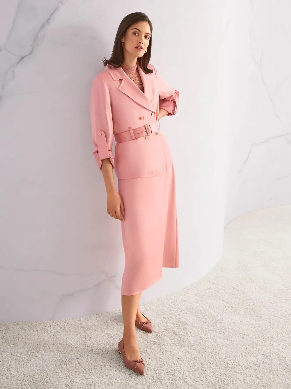 Midi skirt in satin with tie cord