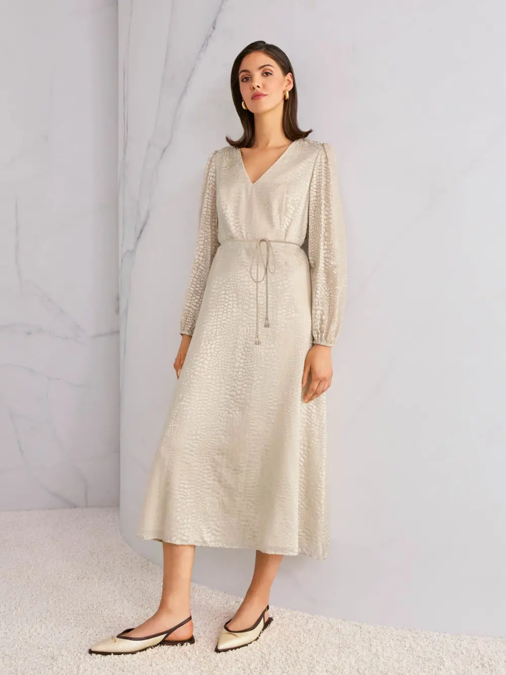 Devoré satin dress with leopard print