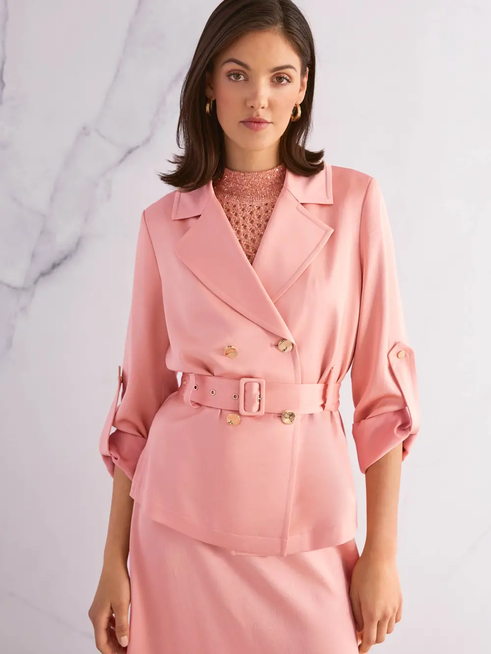 Satin blazer jacket with belt
