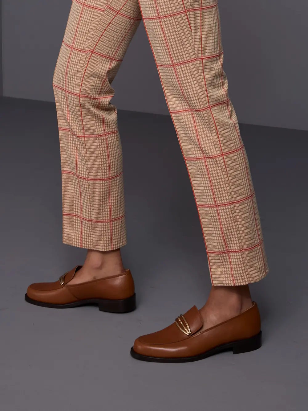 Leather loafers with metal buckle