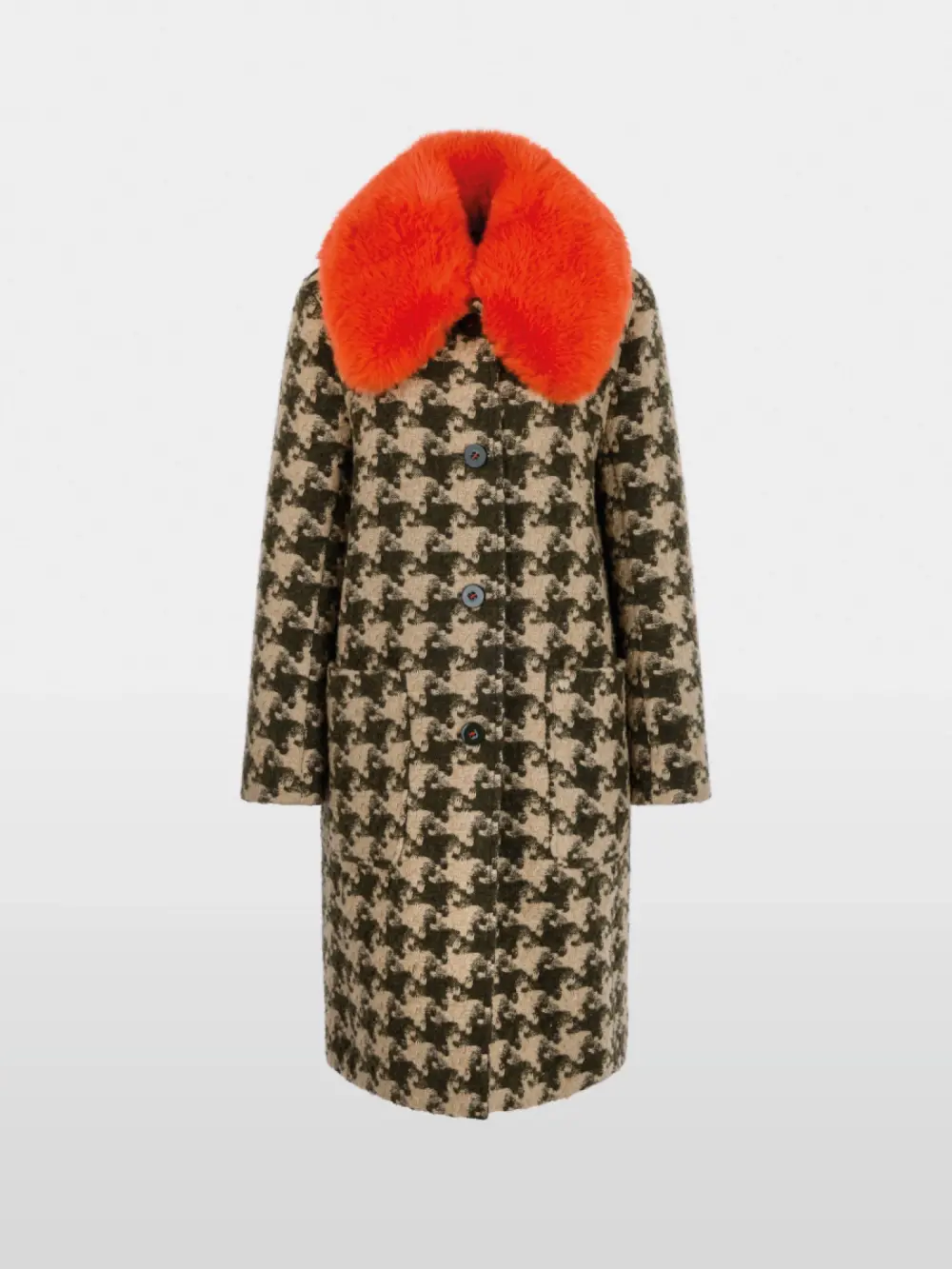 Houndstooth coat with faux fur collar