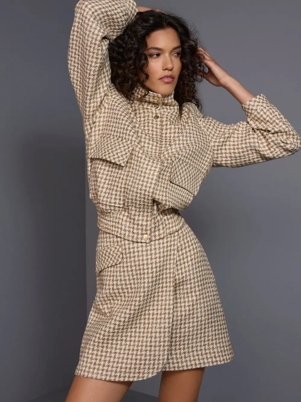 Blouson jacket with houndstooth