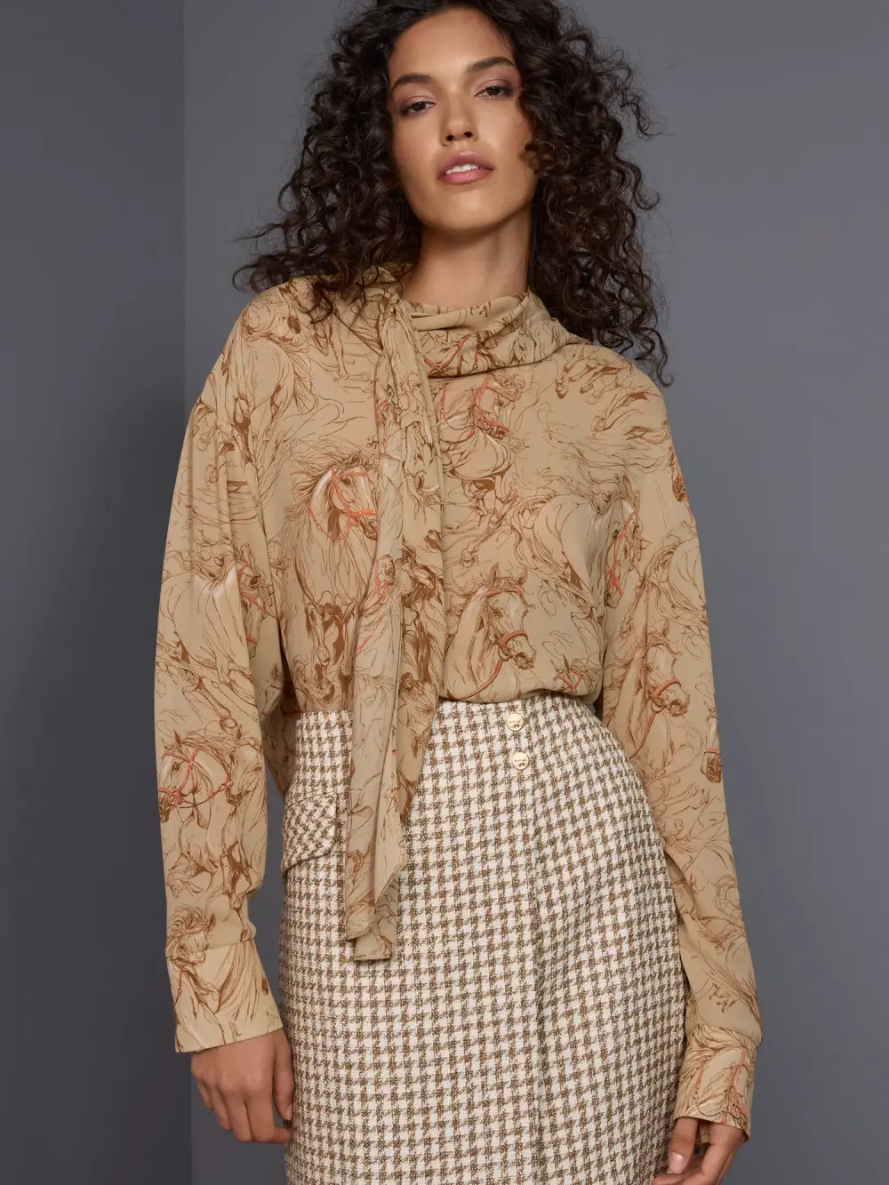Bow blouse with horse print