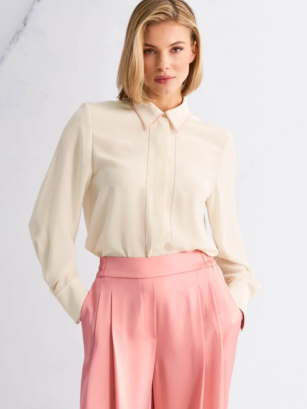 Pure silk shirt collar blouse