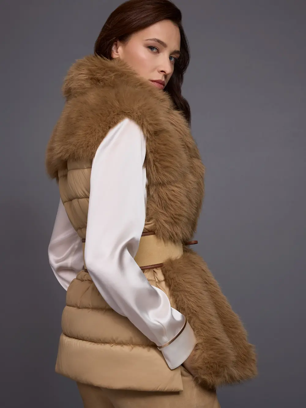 Faux fur waistcoat with quilted back