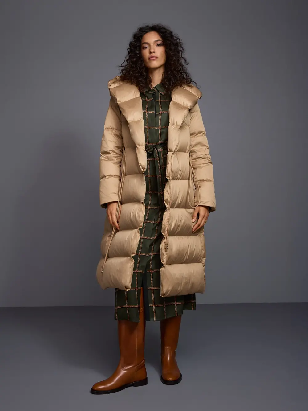Long down coat with hood