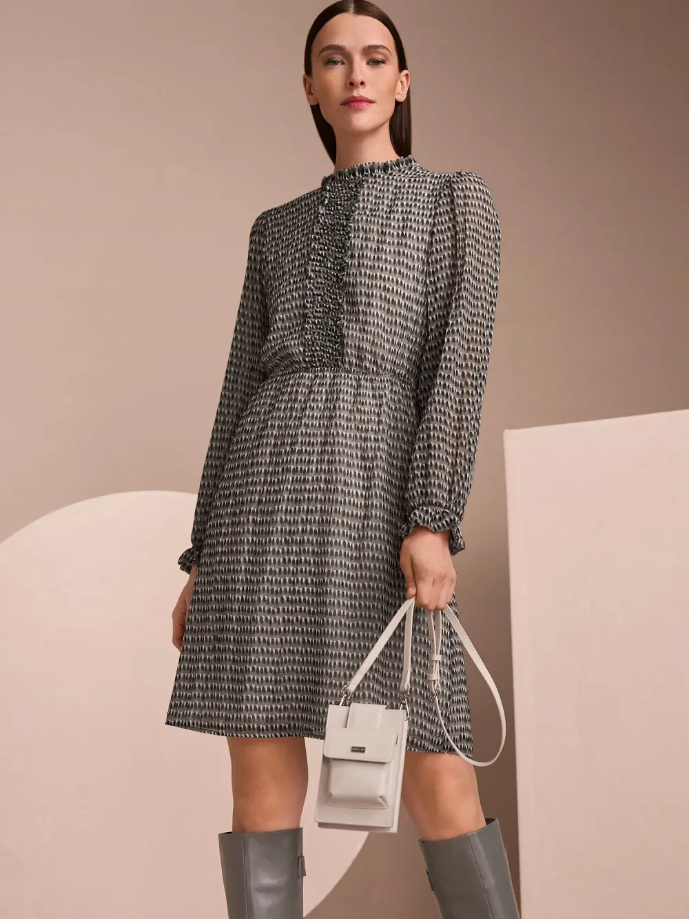 Printed dress with mini ruffles