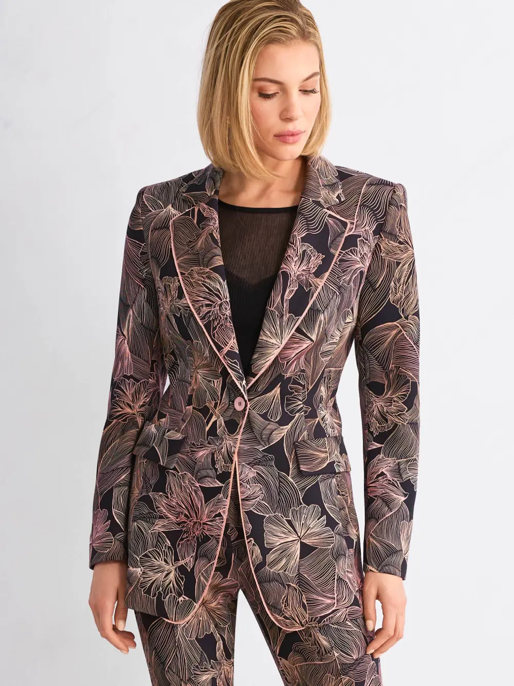 Blazer with floral print in scuba jersey