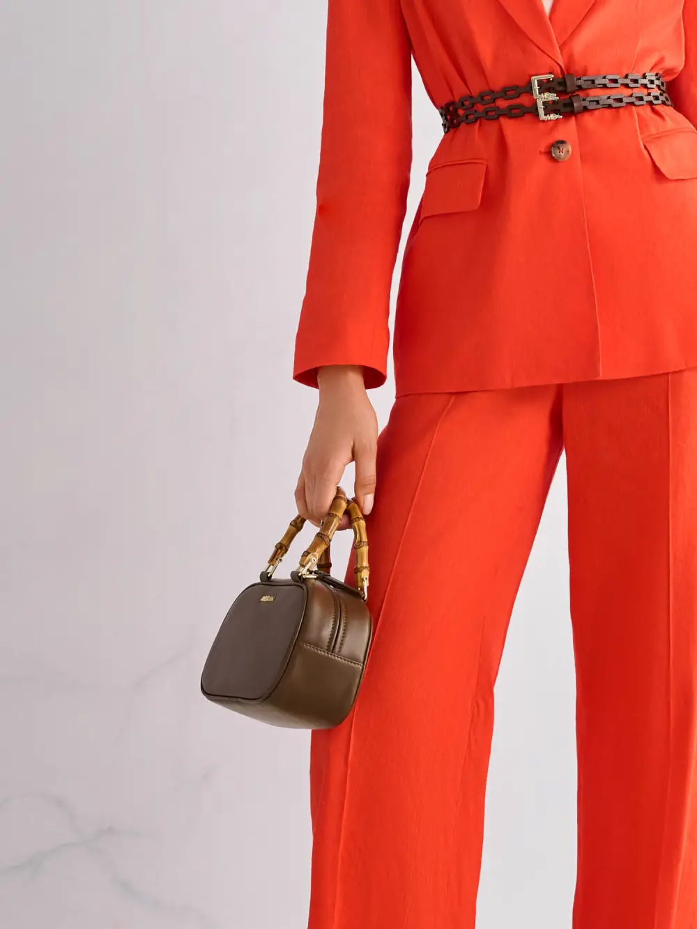 Mini leather bowling bag