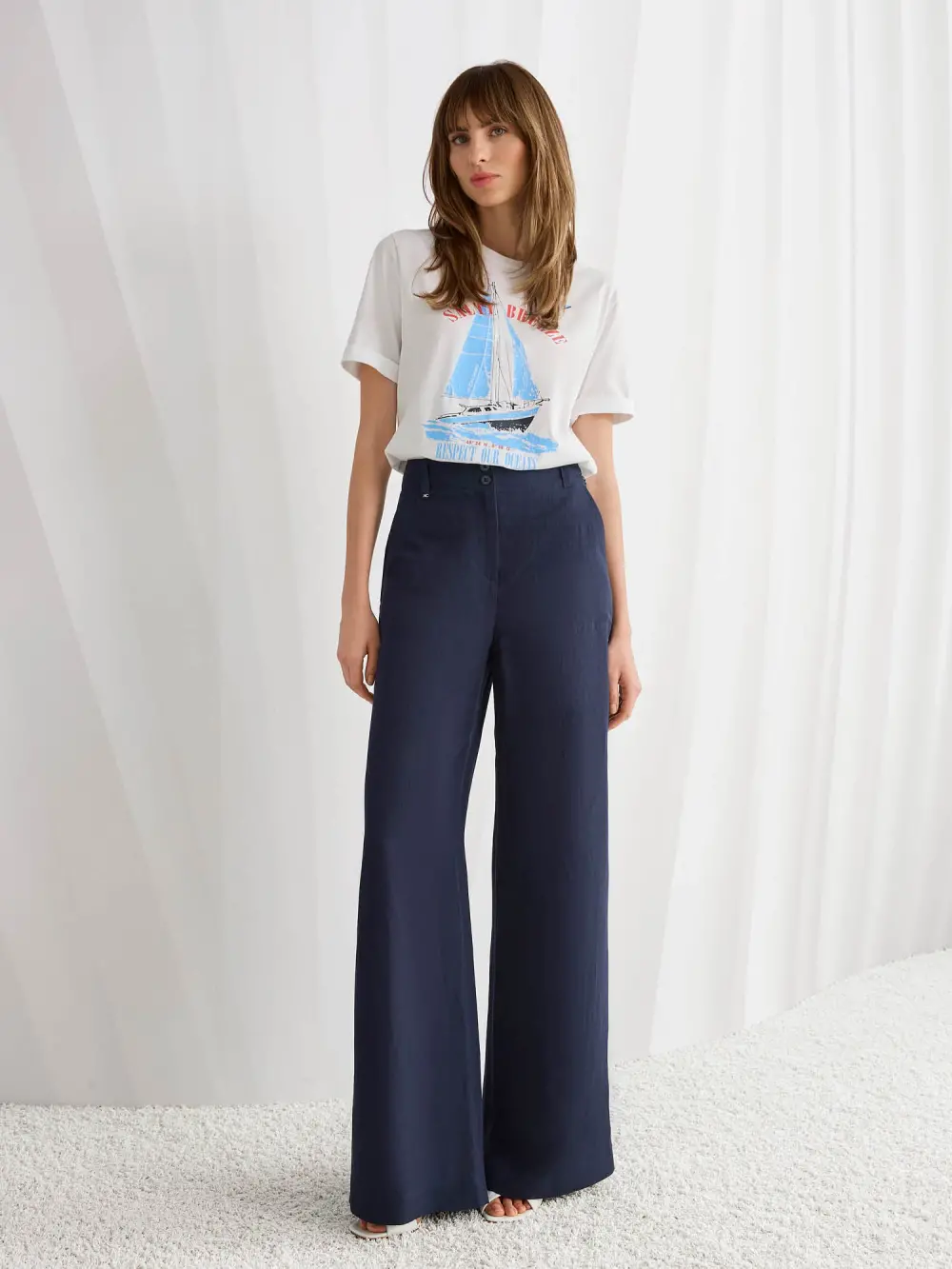 WAUKEE viscose-linen blend trousers