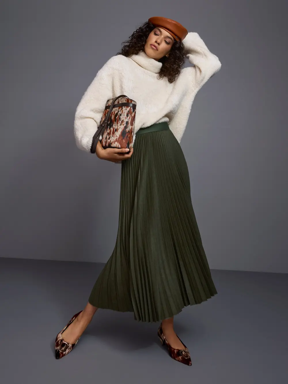Boiled wool midi skirt