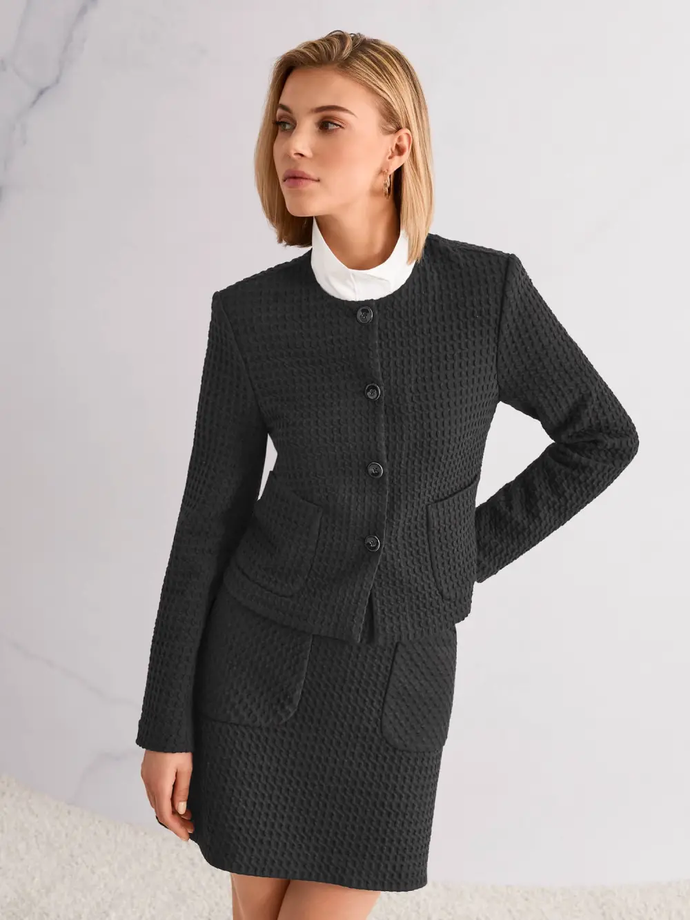 Waffle piqué jacket with pockets