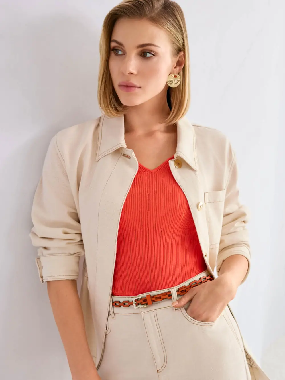 Short-sleeved viscose stretch sweater