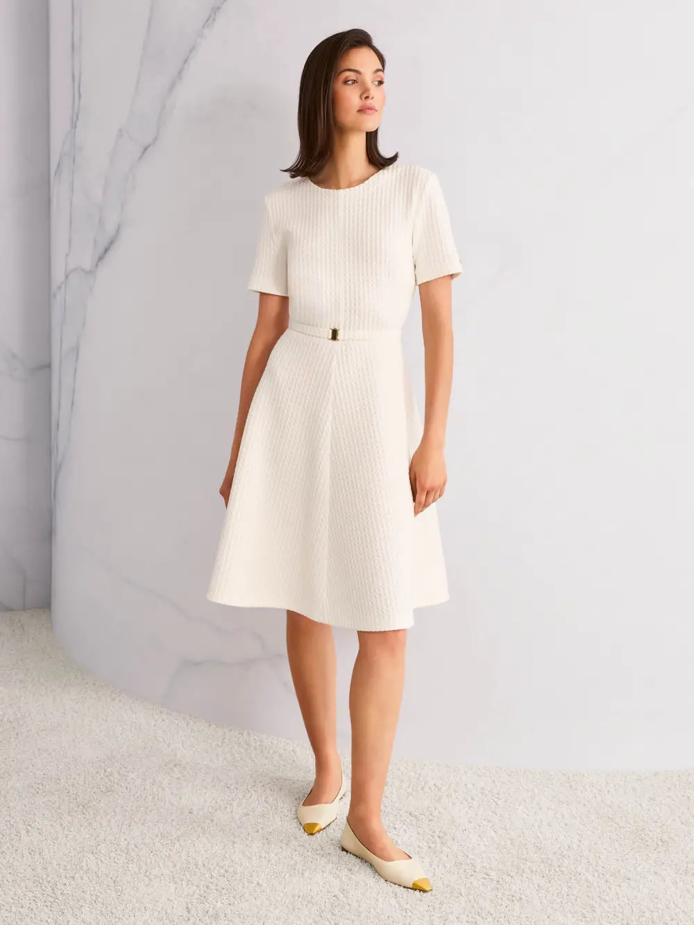 Knee-length waffle piqué dress