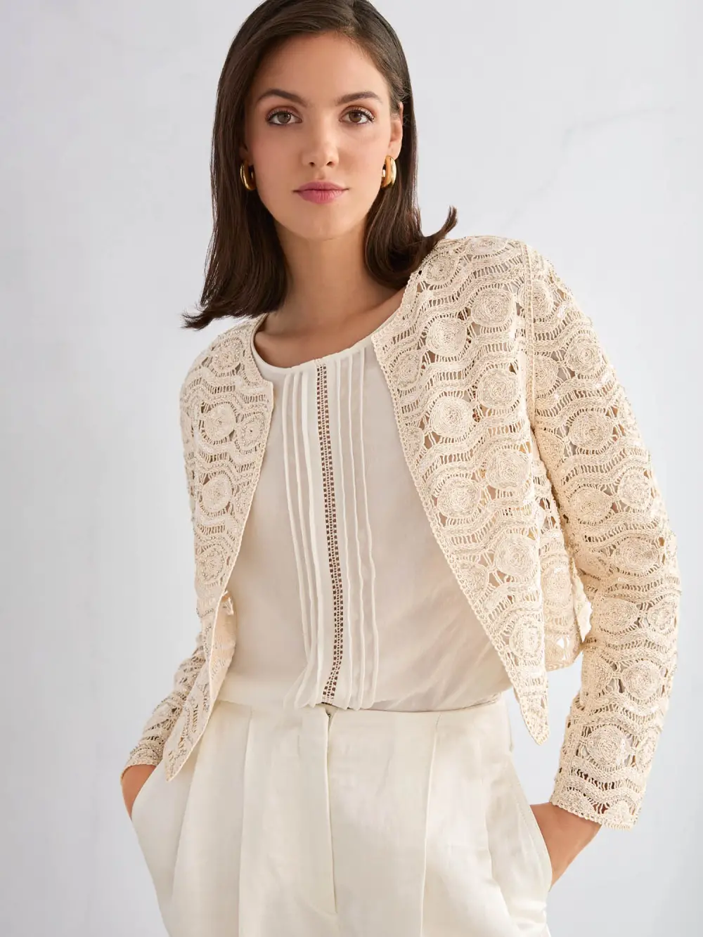 Blouse with lace and pintucks