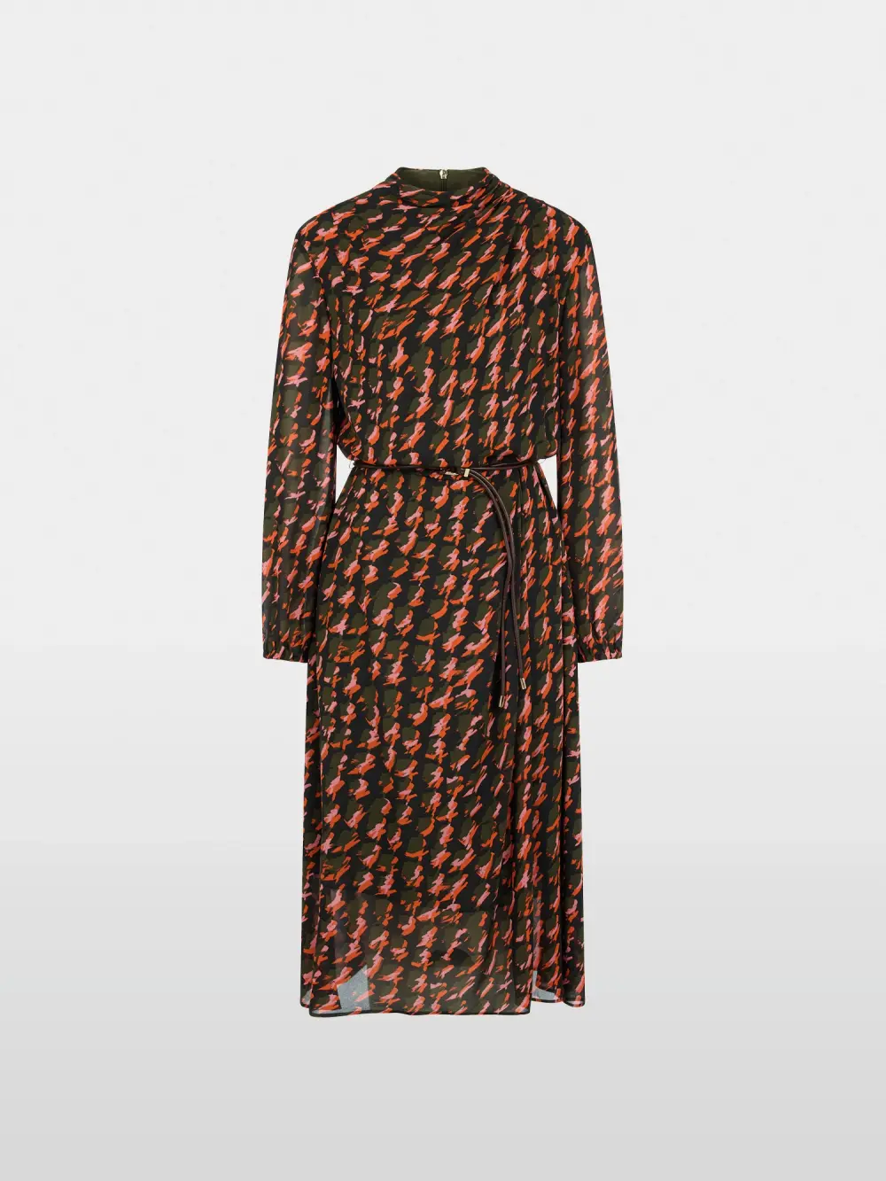 Printed dress with drawstring belt