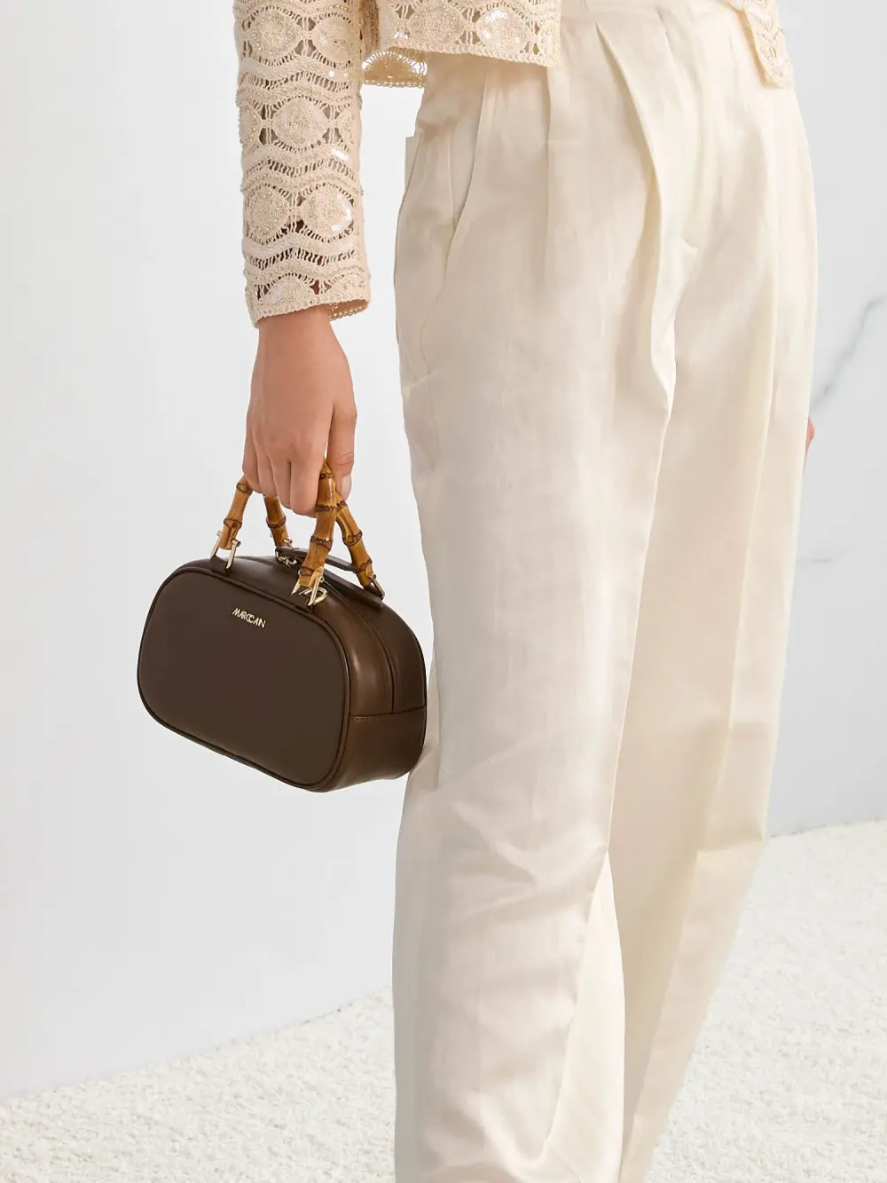 Mini leather bowling bag