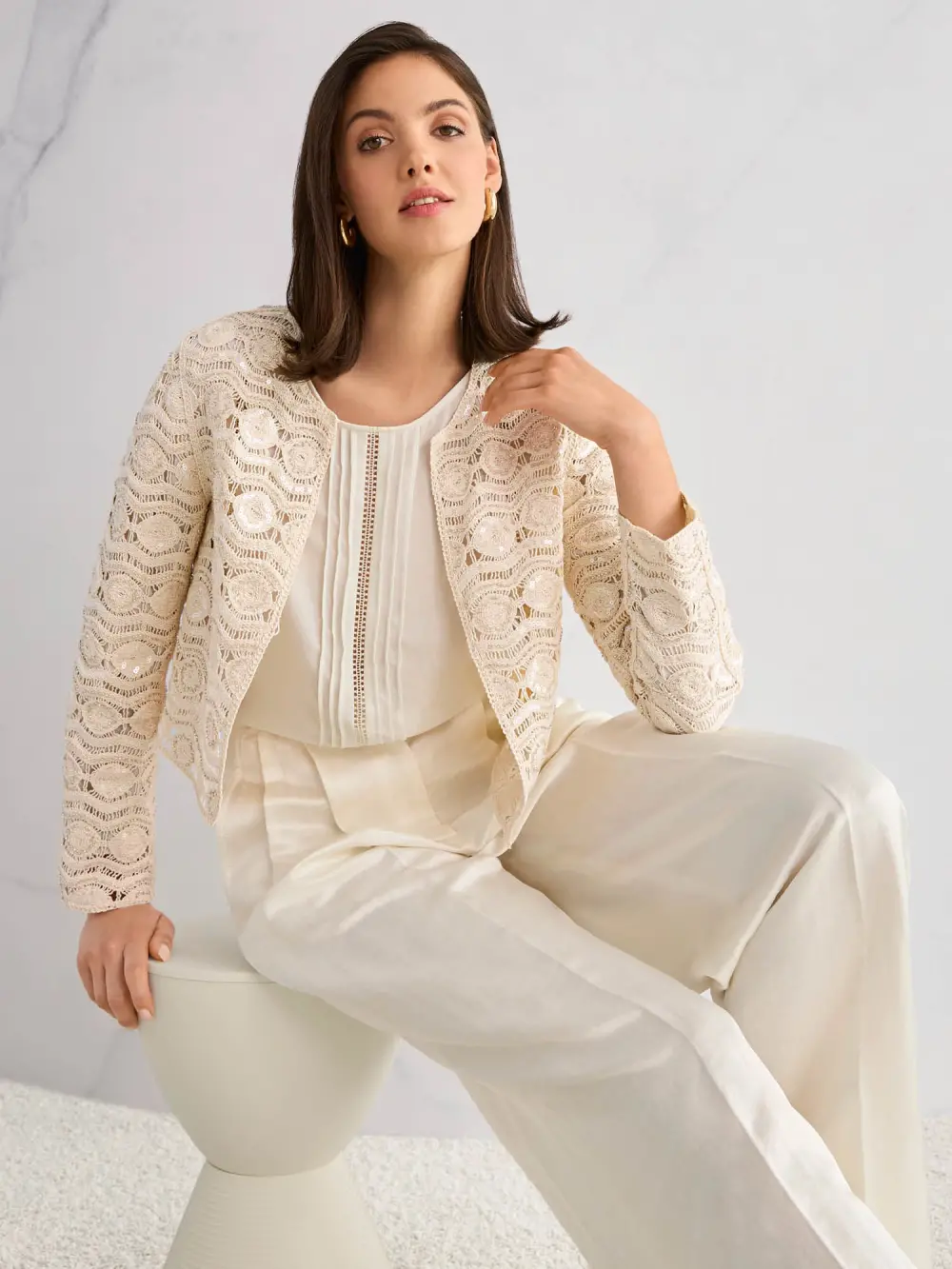 Openwork jacket with mini beads