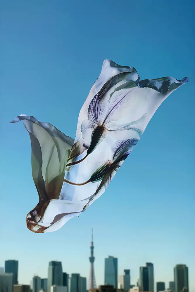 Silk scarf with lily print