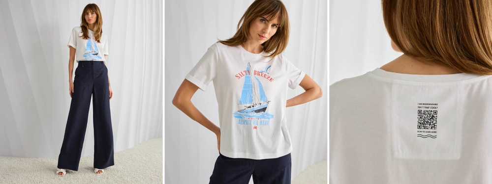 biologisch abbaubares Shirt mit an einem Model präsentiert